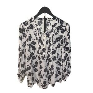 New Gap Blouse Womens S White Navy Blue Floral Pleated Popover Coquette